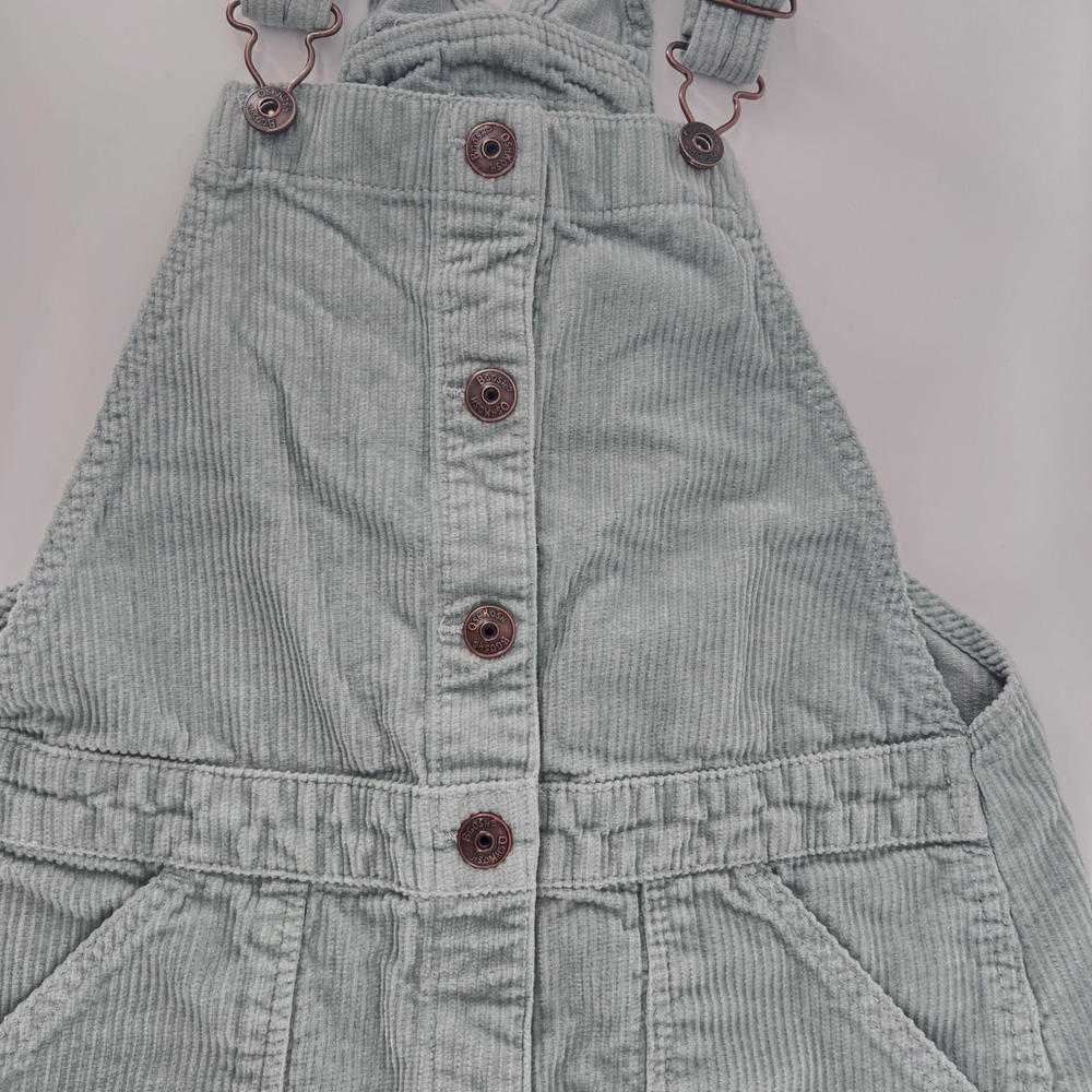 OshKosh B'gosh Girls Sz 12 Sage Green Corduroy Jumper Dress Button Front Vestbak